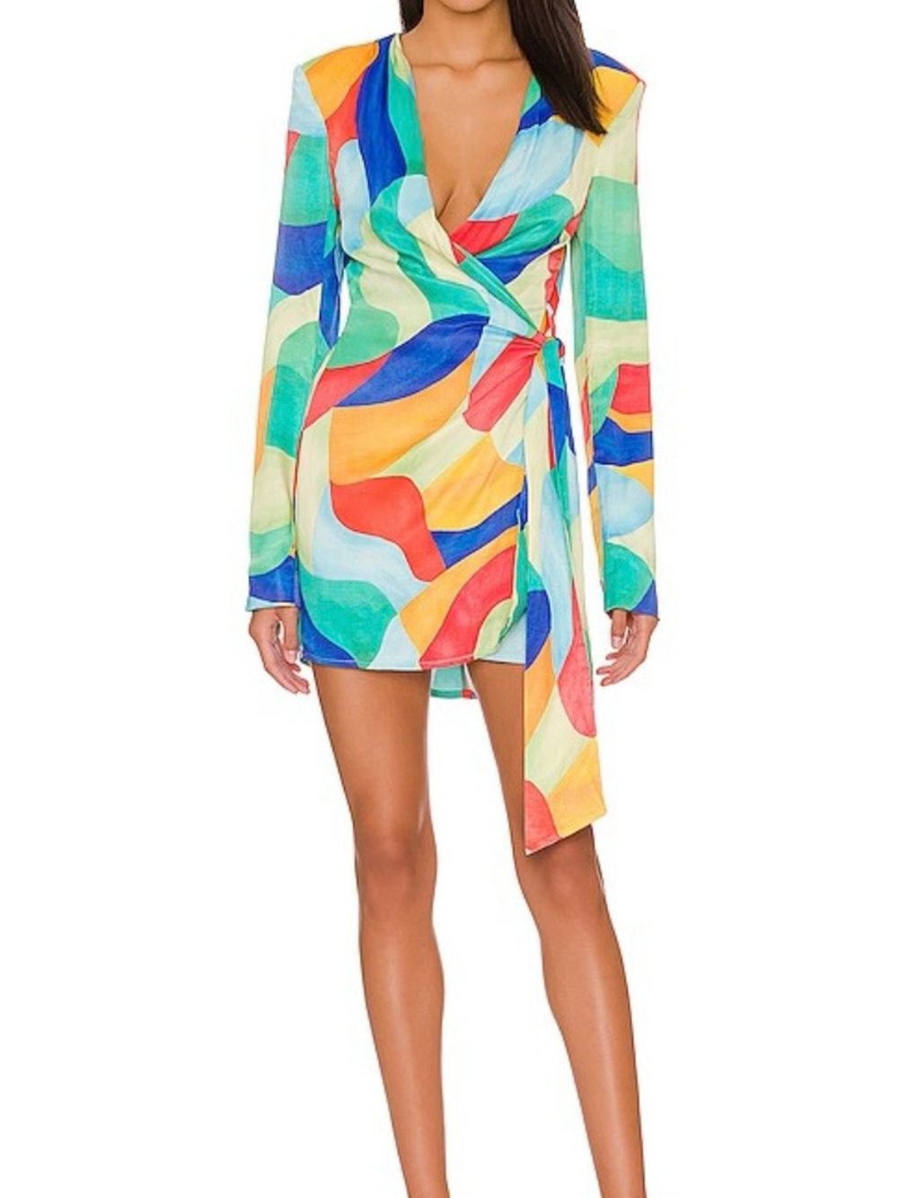 Colorful Abstract Wrap Mini Dress - Multicolor
